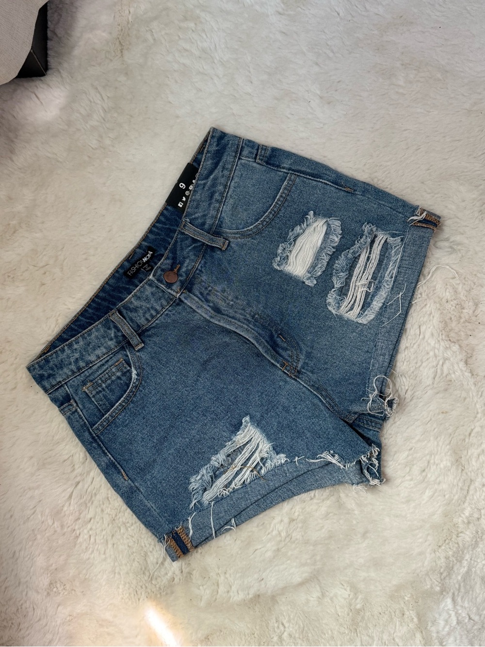Distressed Denim Shorts - Blue